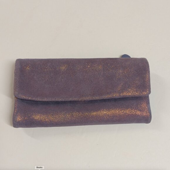 Crazy Lou Paris Tri-Fold Continental Wallet Metallic Purplish Blue Gold - Picture 1 of 6